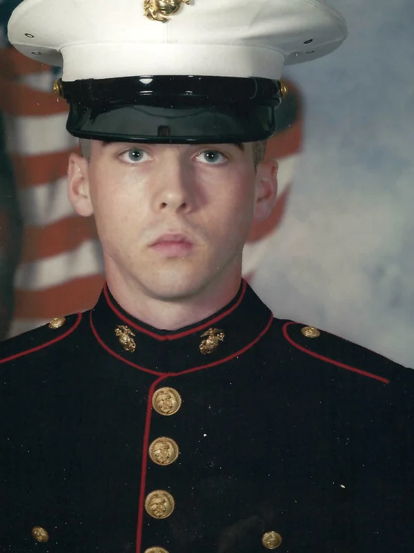 Cpl. Timothy E. Foshay in his U.S. Marine Corps dress blues